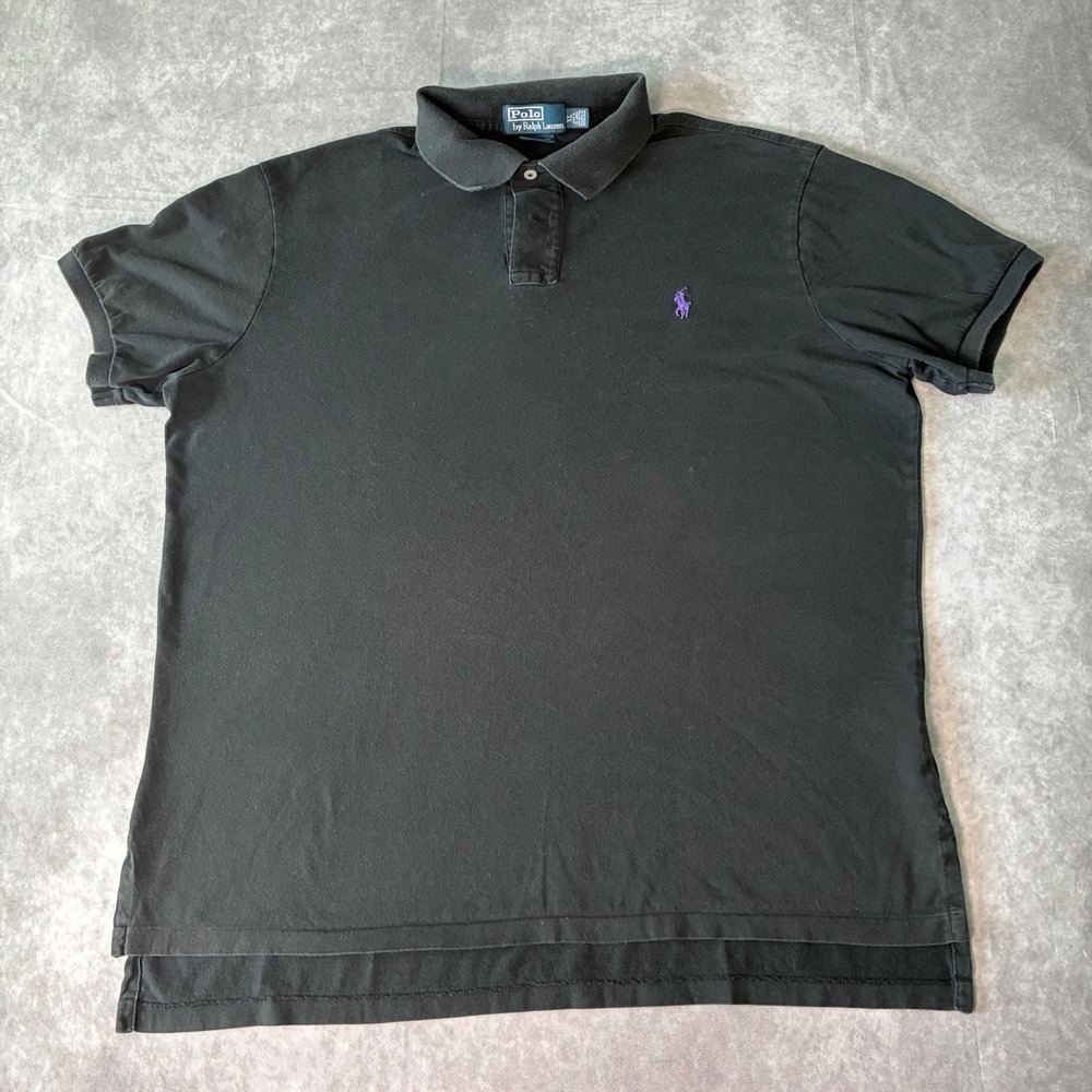 Vintage Polo Ralph Lauren Mens XL Custom Fit Black Polo Shirt Purple Pony Logo